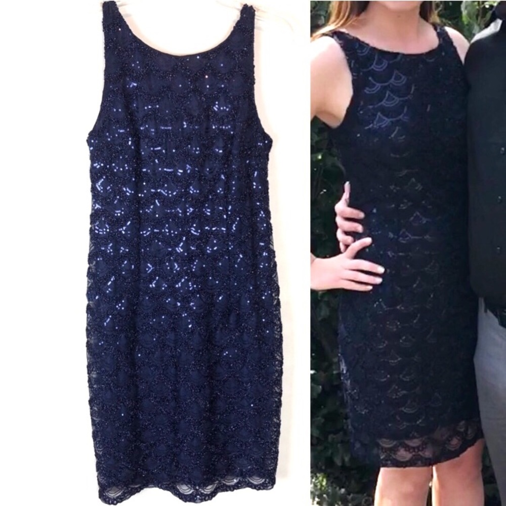 SD Collection Sequins Navy Beaded Dress